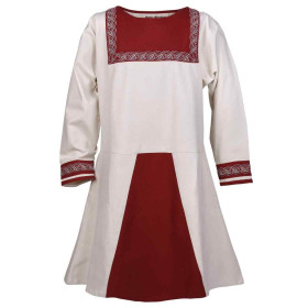 Vikings Halvar tunic with embroidery, nature / red  - 5
