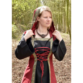 Vestido de mulher Medieval Eleonor, com capuz, vermelho / preto  - 1