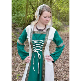 Vestido de mulher Medieval Eleonor, com capuz, verde / cor natural  - 4