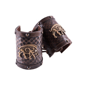 Leather wristguard, Celtic boar motif, pair  - 9