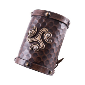 Leather wrist protector with celtic triskelion motif  - 1
