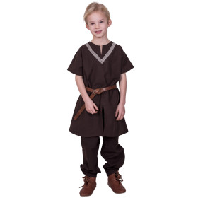 Ailrik Medieval Braided Tunic for Kids, Short Sleeves, Brown  - 13
