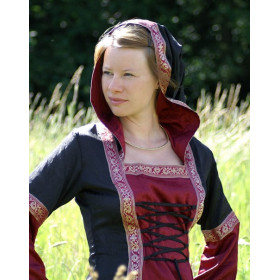 Vestido medieval Cecilia com capuz, vermelho / preto  - 3