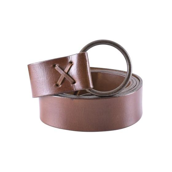 copy of Medieval brown leather belt with brass ring, 190 cm  - 1