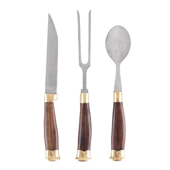 set of three-part cutlery incl. leather sheath, wooden cable  - 1