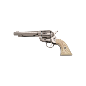 Pistola revolver Peacemaker in colore nichel lucido, con cordino avorio  - 1