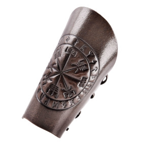 Leather Wrist Protector with Vegvísir Engraving, Brown, 1 UNIT  - 1