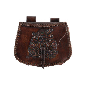 Leather bag with dragon print, brown  - 1