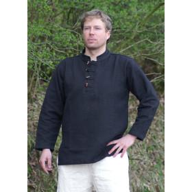 Camisa de algodón pesado con botones de madera, negro  - 1