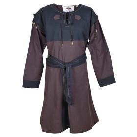 Folded medieval tunic with detachable sleeves, brown/black  - 1