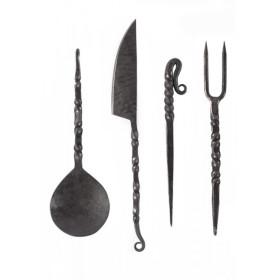 Set of hand-forged cutlery with leather pouch  - 2