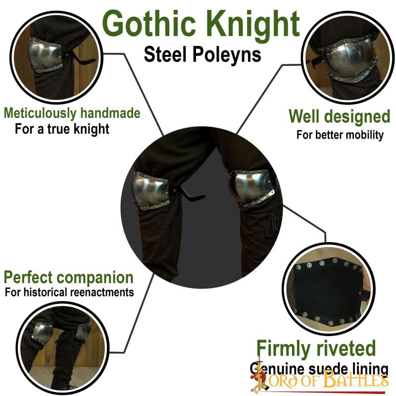 Joelheiras forradas de camurça Knight Poleyns do século 13 ao 14 calibre 16  - 2