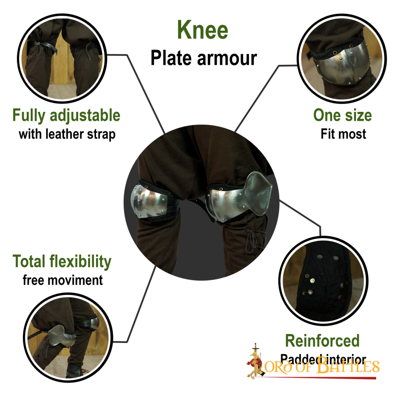 Poleyns steel knee armor padded late medieval knight gauge 16  - 3