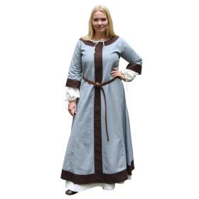 Vestido medieval Gudrun, azul-cinza/marrom  - 1
