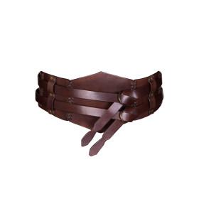 Wide leather belt, double belt with braided seams, unisex, dark brown  - 1