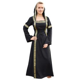 Vestido Medieval Eleanor com Capuz, preto  - 1