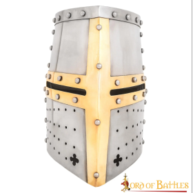 Crusader Knight Pot Helm Battle Ready con cruz de latón calibre 16  - 1