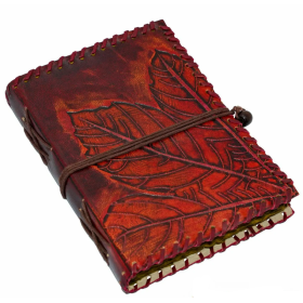 Diario de fantasía hecho a mano con notas de diario de cuero genuino con diseño de hojas en relieve  - 1
