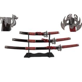 SET OF 3 SAMURAI SWORDS WITH STAND - DRAGON (KATANA, WAKIZASHI AND TANTO)  - 1