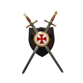 Templar shield with wood with Templar decorations  - 1