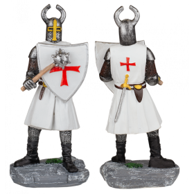Figura de resina de los Caballeros Templarios con escudo y maza  - 1
