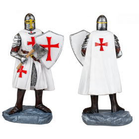 Figura de resina de los Caballeros Templarios con escudo y hacha  - 1