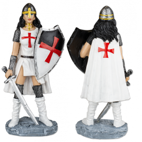 Figura de resina dos Cavaleiros Templários Mulher com escudo e espada  - 1