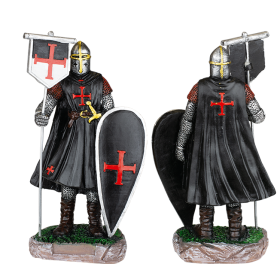 Figura de resina de los Caballeros Templarios con escudo y estandarte  - 1