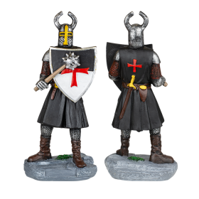 Figura de resina de los Caballeros Templarios con escudo y maza  - 1