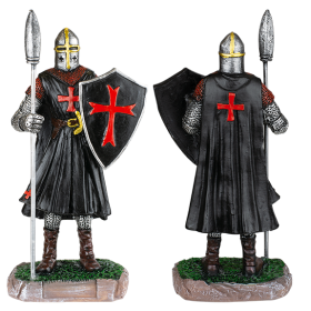 Figurine en résine Knights Templar avec bouclier et lance  - 1