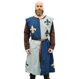 Medieval tabard lined with lily, Mi-Parti, blue-blue