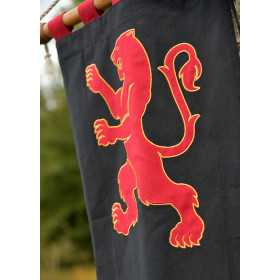 Medieval Flag with Lion, Black - Red